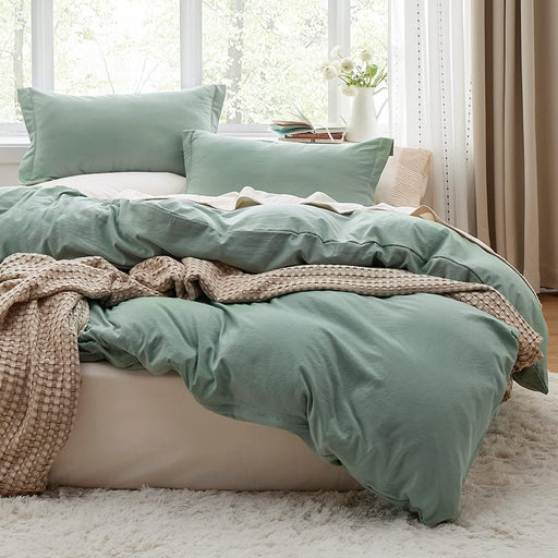 Bedsure Sage Green Duvet Cover Queen Size - Soft Prewashed Queen Duvet Cover Set, 3 Pieces, 1 Duvet Cover 90X90 Inches with Zipper Closure and 2 Pillow Shams