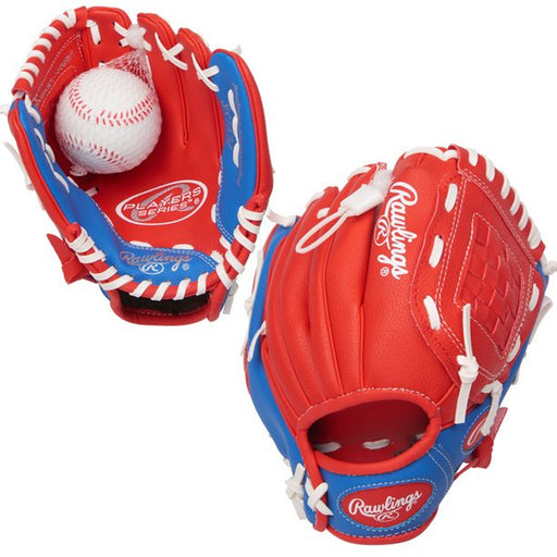 Rawlings Players Series Baseball Glove W/ Ball, 9.5 Inch, Red/Navy, Right Hand Throw