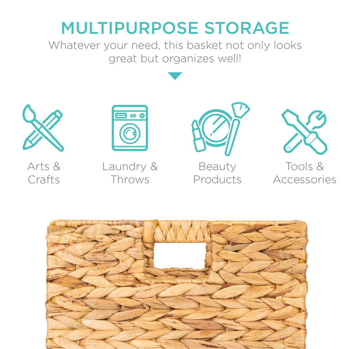 12X12In Hyacinth Baskets, Set of 5 Multipurpose Collapsible Organizers W/ Inserts - Natural