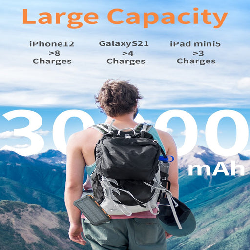 Durecopow 30000Mah Solar Charger for Cell Phone Iphone, Portable Solar Power Bank with Dual 5V USB Ports, 2 Led Light Flashlight, Compass Battery Pack for Outdoor Camping Hiking (Orange)