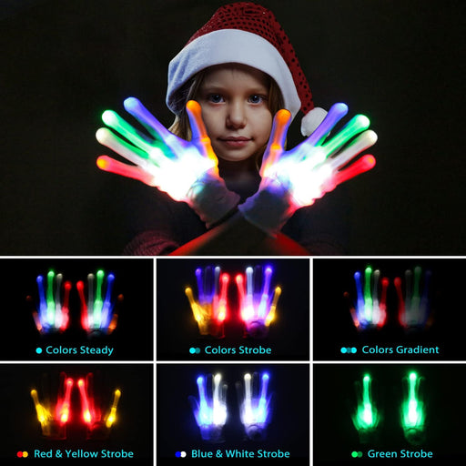 LED Gloves for Kids Cool Toys Boy Toys Flashing Gloves and Shoelaces with 6 Modes Light up Toys for 8-10 Years Old Boys Fun Toys Gifts for Dances, Performances and Birthday Parties