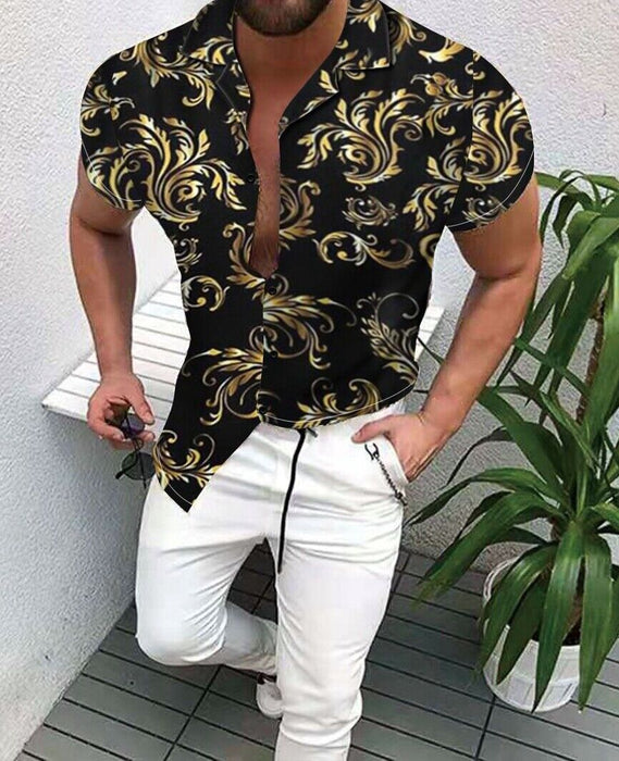 ⭐⭐Button up Shirt Men Baroque Fashion Hawaiian Short Sleeve T Casual Party Dress