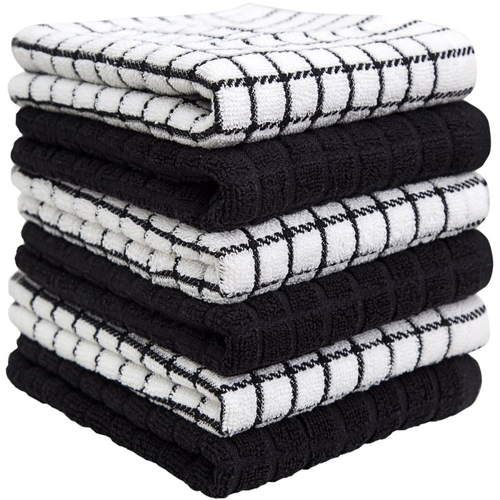 Premium Kitchen Towels (16”X 28”, 6 Pack) – Large Cotton Kitchen Hand Towels – Chef Weave Design – 380 GSM Highly Absorbent Tea Towels Set with Hanging Loop – Black