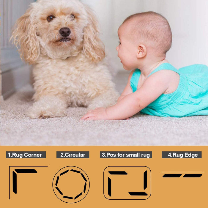 Rug Gripper, 8 Pcs Anti-Slip Rug Gripper, Double Sided Non-Slip Rug Pads, Adhesive anti Skid Grip Pad for Hardwood Floors, Home and Kitchen, Bathroom, Carpet Corner, and Floor Mates.