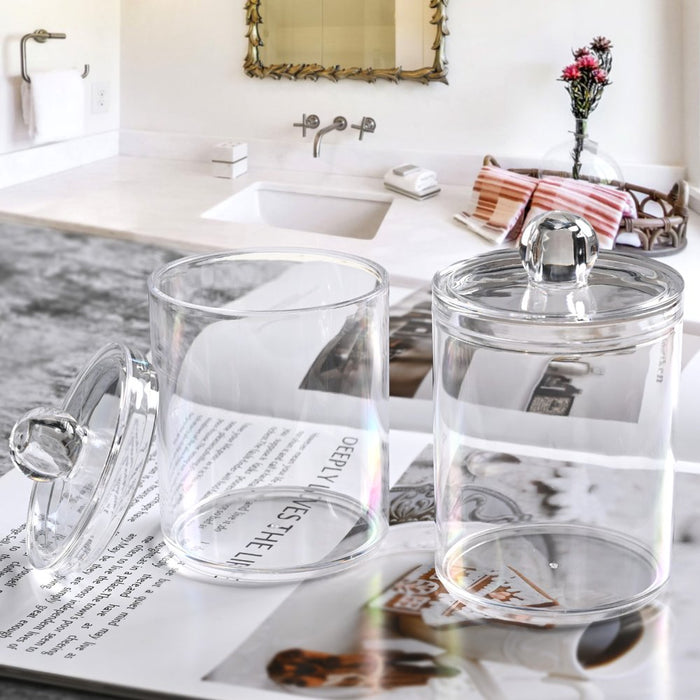 4Pcs Acrylic Clear Qtip Bathroom Canisters with Lidsl,Cosmetic Cotton Holder and Bathroom Accessories Jars