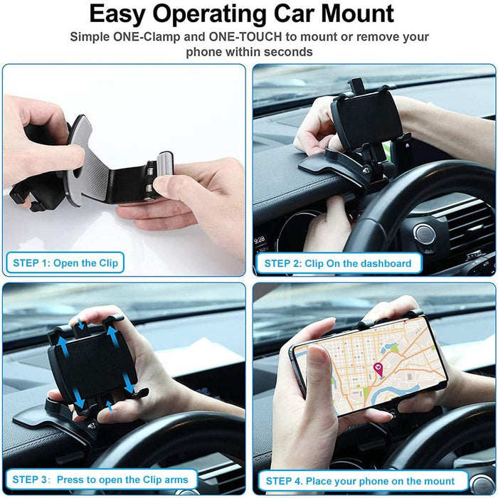 Car Phone Mount, Cell Phone Holder for Car 360 Degree Rotation Dashboard Clip Mount Car Phone Stand Compatible for Iphone 11/ 12 Pro Samsung Galaxy