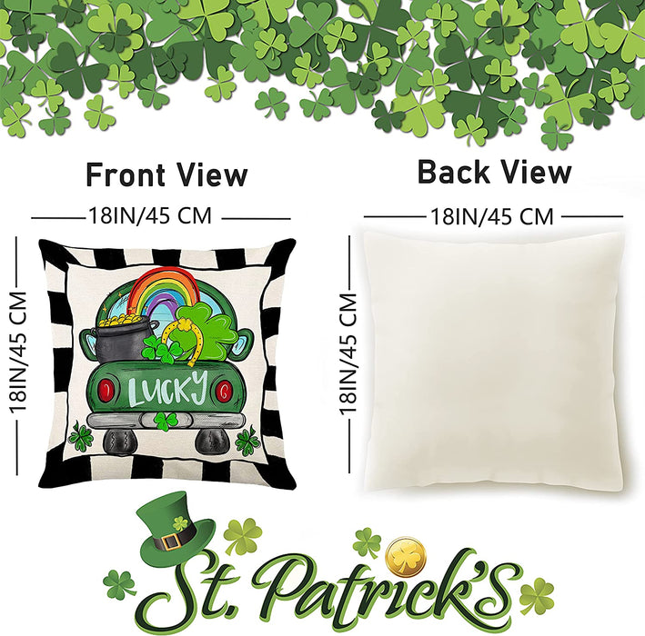 St Patricks Day Gnomes Pillow Covers 18X18 Set of 4 Home Decor, Shamrock Plaid Throw Pillows Lucky Truck Green Decor, St Patricks Day Decor Couch Pillows Covers for Sofa Farmhouse Bed