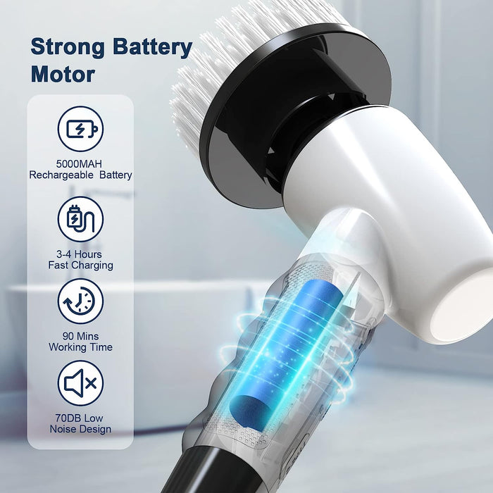 Electric Spin Scrubber, Cordless Cleaning Brush Tub Tile Scrubber for Home, 8 Replaceable Brush Heads, 90Mins Work Time 3 Adjustable Handle 2 Adjustable Speeds for Bathroom Shower Bathtub Glass Car