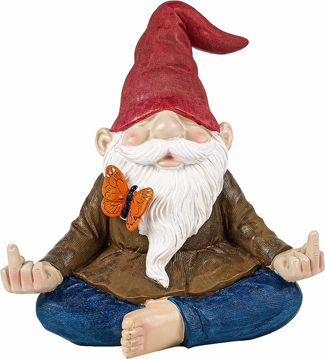 Large Meditating Zen Garden Gnome Statue Figurine - Middle Finger Angry Namaste, Nomb Statue Decor Ornament for Flowers Lawn, Patio & Yard Art, Sculpture 9.5" Tall (Naughty Meditating)