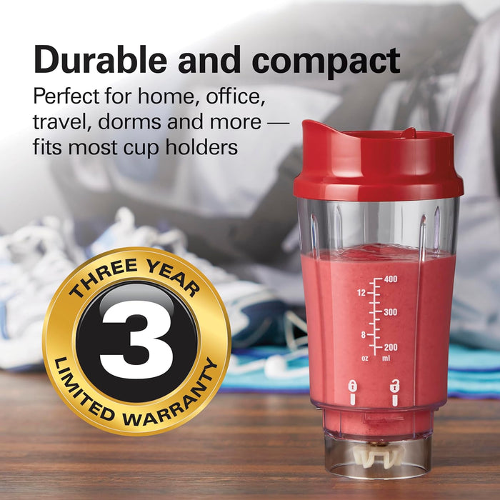 Portable Blender for Shakes and Smoothies with 14 Oz BPA Free Travel Cup and Lid, Durable Stainless Steel Blades for Powerful Blending Performance, Red (51101RV)