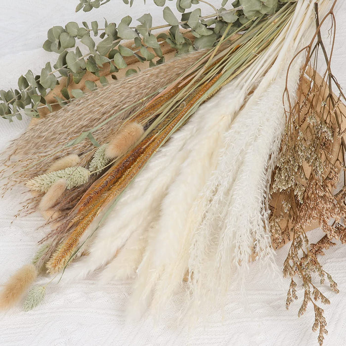 Natural Dried Flower Bouquet , Dried Pampas Grass Decor, 8 Varieties Flowers for Vase, Dried Floral Arrangements for Home Wedding Table Decor(Green)