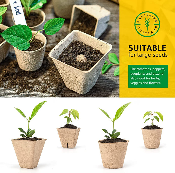 100Pack Peat Pots Planter Nursery Pots Seed Starter Tray for Garden Seedling Organic Eco-Friendly with Plant Labels, 2 Transplant Tools