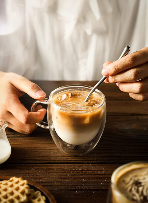 Glass Espresso Cups, 2 Pcs 5Oz Double Walled Insulated Glasses Coffee Mugs Demitasse Cups Perfect for Espresso Shot, Tea and Juice.