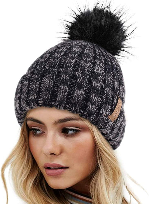 FURTALK Womens Winter Knitted Beanie Hat with Faux Fur Pom Warm Knit Skull Cap Beanie for Women…
