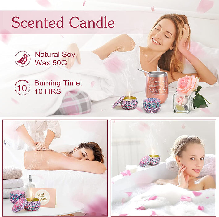 Birthday Gifts for Women, Christmas Gifts for Friends Gifts for Her Girlfriend Sister Mom Unique Gifts Box Insulated Tumbler Scented Candle