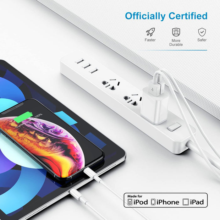 Long Iphone Charger 6Ft, 2Pack [Apple Mfi Certified] Lightning to USB Charging Cable Cord with 2 USB Wall Charger Power Adapter Travel Plug Block for Iphone 13 12 11 Pro XS Max Ipad Case