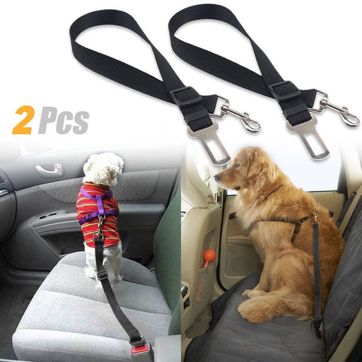 2 Pcs Adjustable Pet Dog Cat Car Seat Belt Safety Leads Vehicle Seatbelt Harness, Made from Nylon Fabric, Black