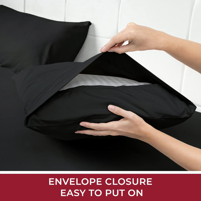 Queen Sheet Set - Hotel Luxury Bedding Sheets & Pillowcases - Extra Soft Cooling Bed Sheets - Deep Pocket up to 16" - Easy Care - Wrinkle, Fade, Stain Resistant - 4 Piece (Queen, Black)