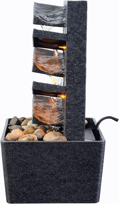 Kalona Indoor Relaxation Tabletop Fountain with Reflective Lighting and River Rocks Meditation Ladder Water Fountain Peaceful Fountains Home/Office Decor(K18036G)