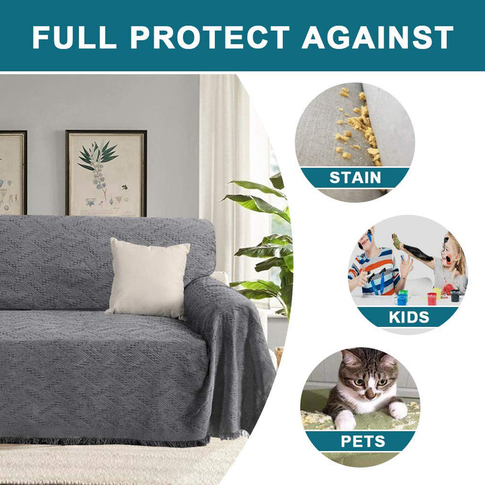 Cotton Geometrical Sofa Cover, Sectional Couch Covers for 3 Cushion Couch Couch Cover Living Room Throws Blankets Sofa Slipcovers, Furniture Protector for Pets (Xx-Large, 71" X 134", Grey)