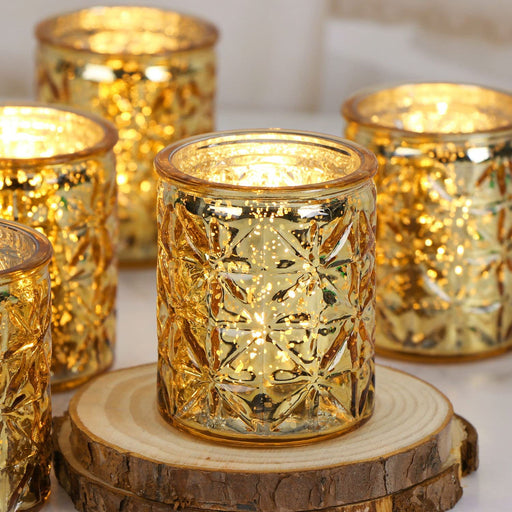 Gold Votive Candle Holders Set of 12, Mercury Glass Candle Holder for Wedding Table Centerpiece Party and Home Decor