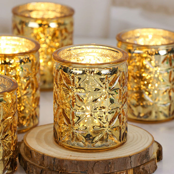 Gold Votive Candle Holders Set of 12, Mercury Glass Candle Holder for Wedding Table Centerpiece Party and Home Decor