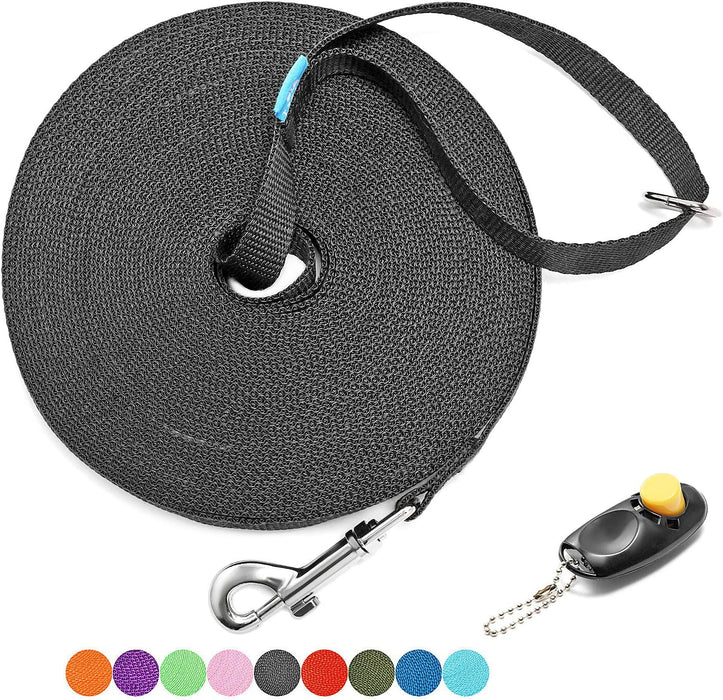 BAAPET 15 Ft 20 Ft 30 Ft 50 Ft 100 Ft Long Dog Training Leash for Dog Training, Play, Camping, or Backyard Lead with Training Clickers for Small, Medium and Large Dogs or Cats (30 Feet, Purple)
