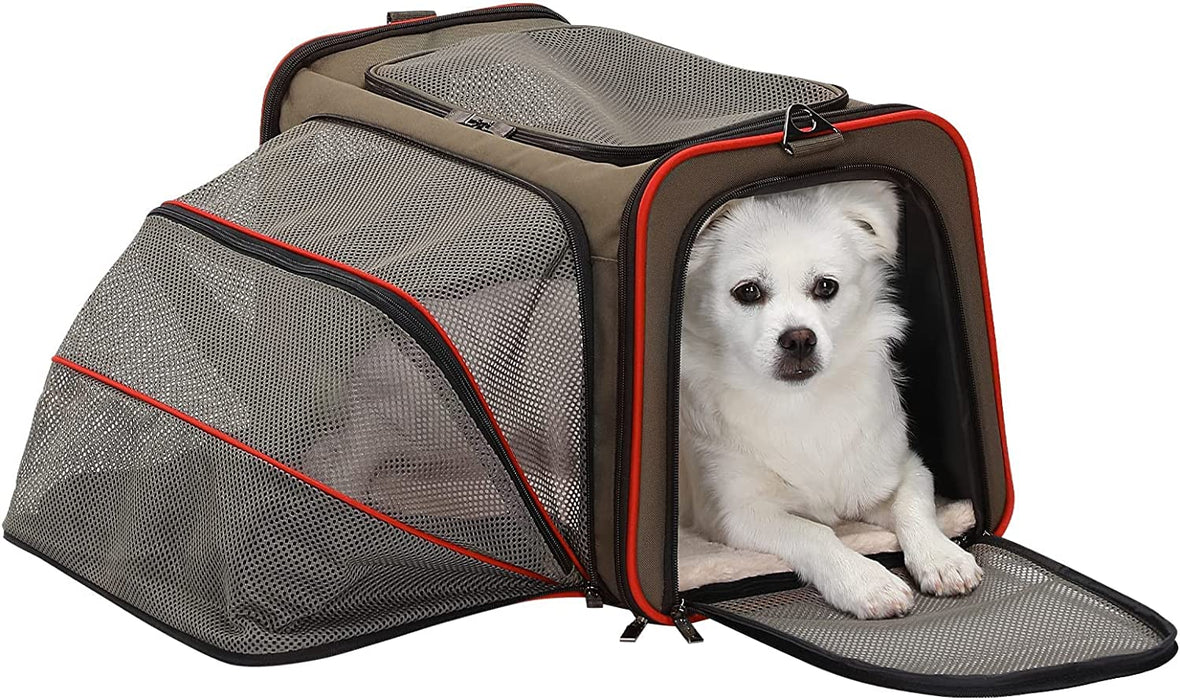 Expandable Cat Carrier Dog Carriers,Airline Approved Soft-Sided Portable Pet Travel Washable Carrier for Kittens,Puppies,Removable Soft Plush Mat and Pockets,Locking Safety Zippers