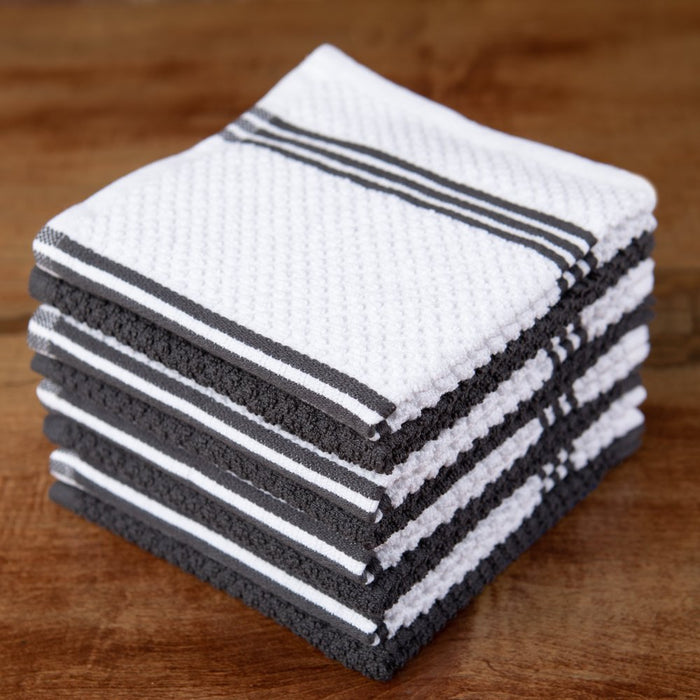 Sticky Toffee Cotton Terry Kitchen Dishcloth, Gray, 8 Piece, 12 in X 12 In