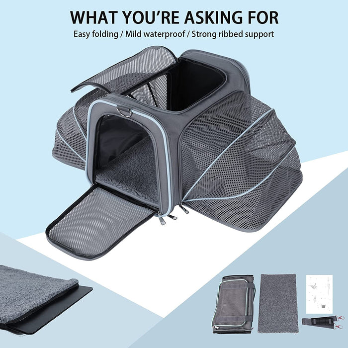 A4Pet Airline Approved Cat Carrier Expandable Dog Carriers,Soft-Sided Portable Pet Travel Washable Carrier for Kittens,Puppies,Rabbit,Hamsters