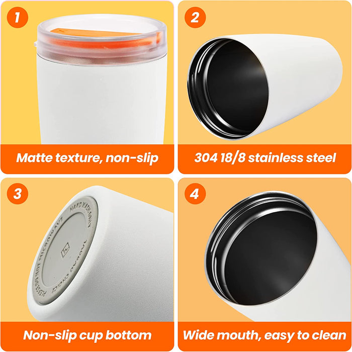 Insulated Tumbler with Lid and Straw, 16 Oz Leak Proof Double Wall Stainless Steel Travel Coffee Mug, Iced Coffee Cup Car Mug Water Bottle, Keep Cold Hot for 10 Hours, Gifts for Mom, White