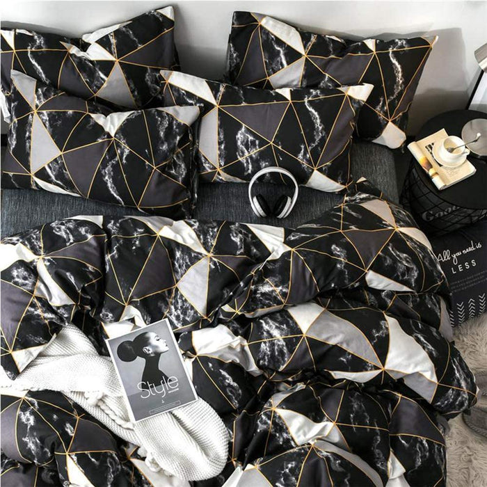 Black Marble Comforter Set Full Geometric Bedding Comforter Men Boys Bed Comforter White Grey Triangle Bedding Comforter 3Pcs Black Comforter Sets Full Size