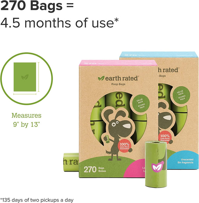 Dog Poop Bags, Guaranteed Leak Proof and Extra Thick Waste Bag Refill Rolls for Dogs, Lavender Scented, 270 Count