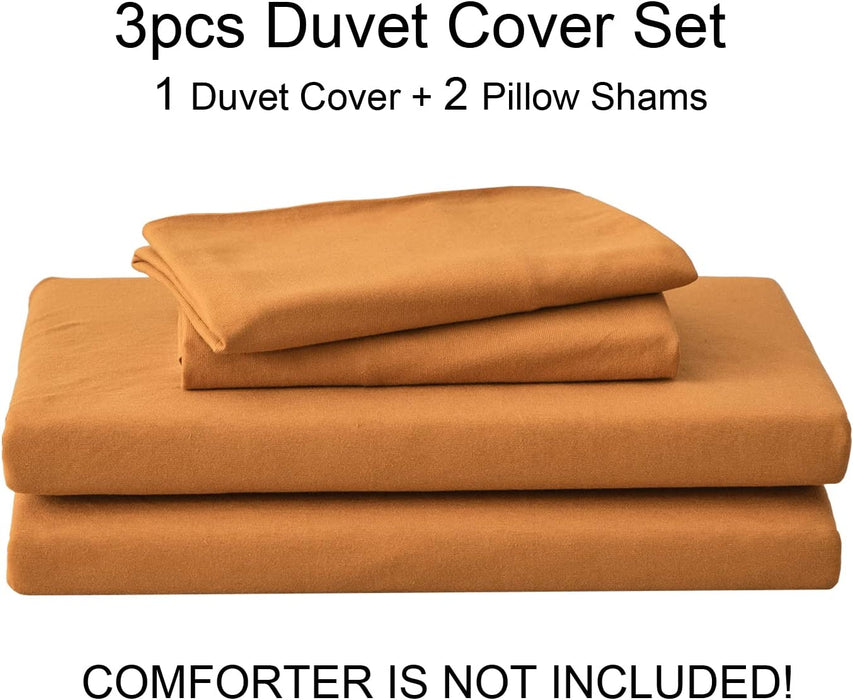 Jersey Knit Duvet Cover Set 100% T-Shirt Cotton Super Soft Comfy 3Pc Bedding Set with Zipper Closure (Solid Burnt Orange, King)