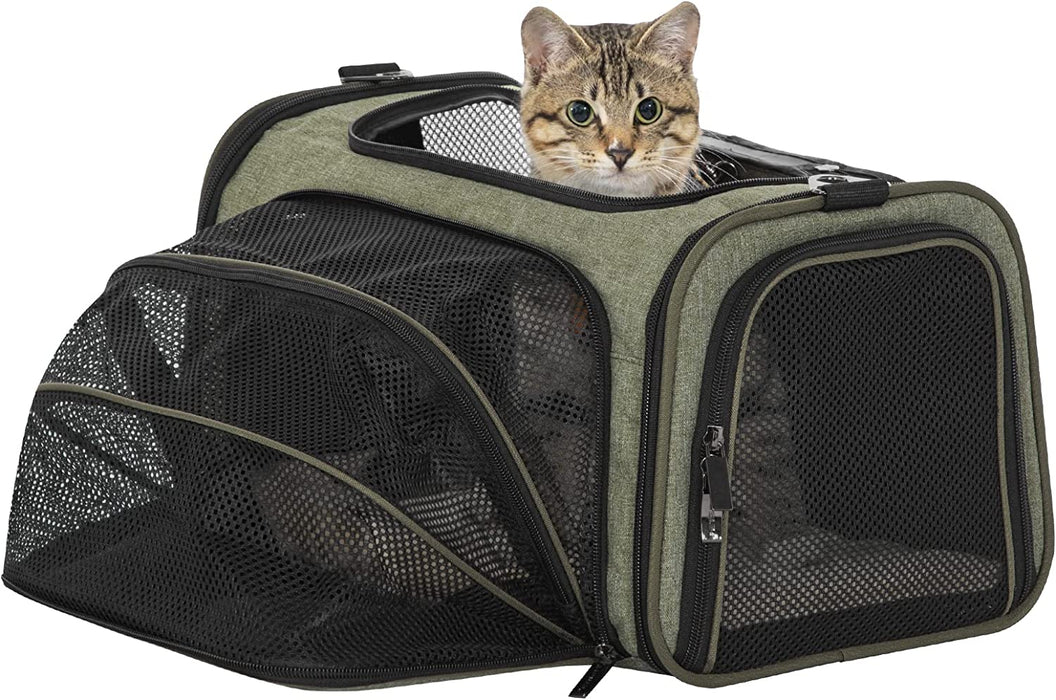 Expandable Cat Carrier Dog Carriers,Airline Approved Soft-Sided Portable Pet Travel Washable Carrier for Kittens,Puppies,Removable Soft Plush Mat and Pockets,Locking Safety Zippers