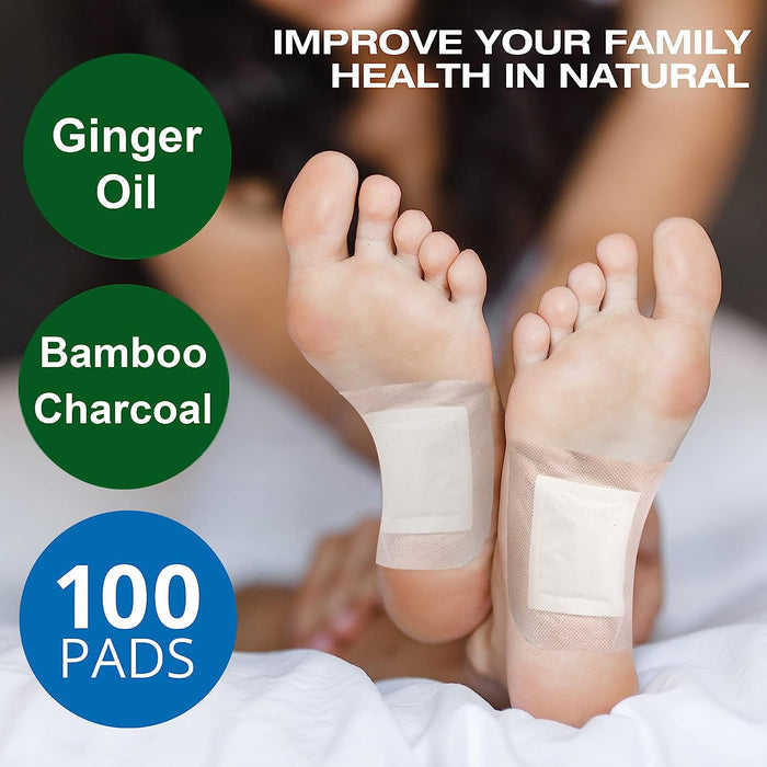 100 Pack Foot Pads, Ginger Oil Bamboo Charcoal Foot Pads, Foot Care Patch, Effective Feet Health Patches, Better Sleep Quality and Foot Pain Relief