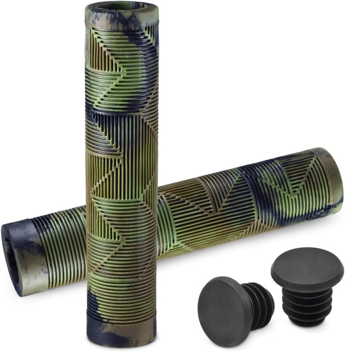 MTB BMX Scooter Grips - Handlebar Bicycle Grips for Flat Straight Bars like BMX, MTB, Scooter; Rubber Non-Slip Grip to Match Any Bike or Scooter