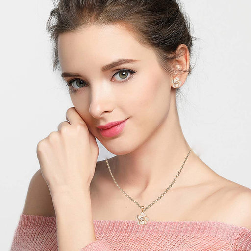 Rose Flower Necklace Earrings Set for Women 18K Gold Plated Hypoallergenic Jewelry Sets
