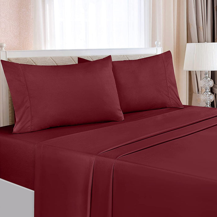 Queen Bed Sheets Set - 4 Piece Bedding - Brushed Microfiber - Shrinkage and Fade Resistant - Easy Care (Queen, Red Burgundy)
