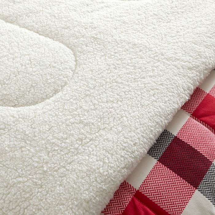 Mainstays Reverse to Sherpa Comforter Set, Full/Queen, Red Plaid, Polyester