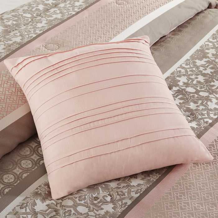 Mainstays 7-Piece Princeton Woven Jacquard Comforter Set, Blush Stripe, Full/Queen