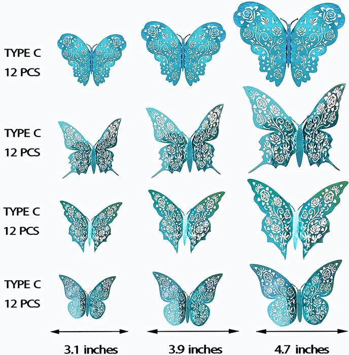3D Teal Blue Butterfly Wall Decal Emerald Removable Mural Sticker for Living Room Girls Bedroom Home Wedding Engagement Baby Shower Birthday Party Decor Nursery Butterflies Decoration (Teal Blue B)