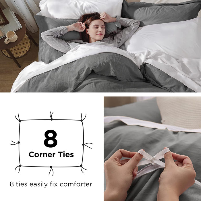 Dark Grey Duvet Cover Queen Size - Soft Prewashed Queen Duvet Cover Set, 3 Pieces, 1 Duvet Cover 90X90 Inches with Zipper Closure and 2 Pillow Shams