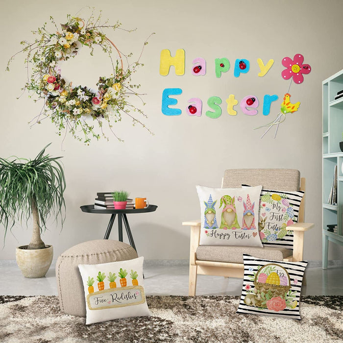 Easter Pillow Covers 18X18 Set of 4 Easter Decorations for Home Bunny Happy Easter Peeps Hip Hop Easter Egg Pillow Case, Seasonal Spring Throw Cushion Case for Home Decorations (18X18 Inch)
