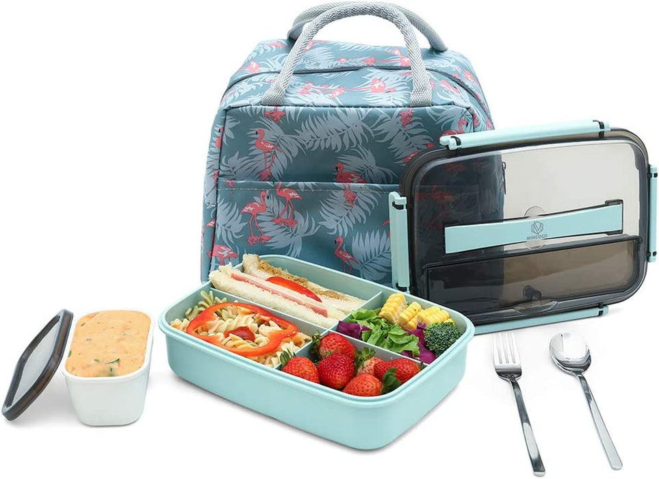Bento Lunch Box Leak-Proof Eco-Friendly Bento Box Food Storage Containers with Sauce Jar and Stainless Spoon&Fork for Adults Women Men Kids