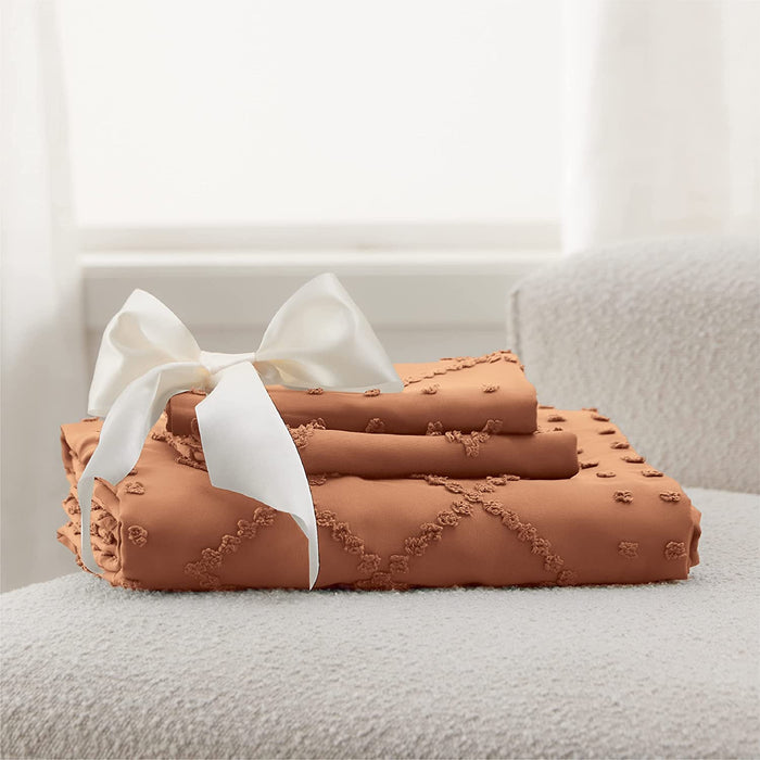 Bedsure Twin Duvet Cover Set - Duvet Cover Twin Size, Twin Bohobedding for All Seasons, 2 Pieces Embroidery Shabby Chic Home Bedding Duvet Cover Set (Burnt Orange, Twin, 68X90'')
