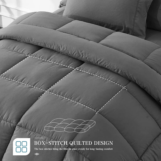 Full Size 7 Pieces Bed in a Bag Bedding Set - Lightweight Dark Grey Comforter Set, All Season Ultra Soft down Alternative Bedding Comforter Set with Comforter, Pillowcase, Flat Sheet, Fitted Sheet