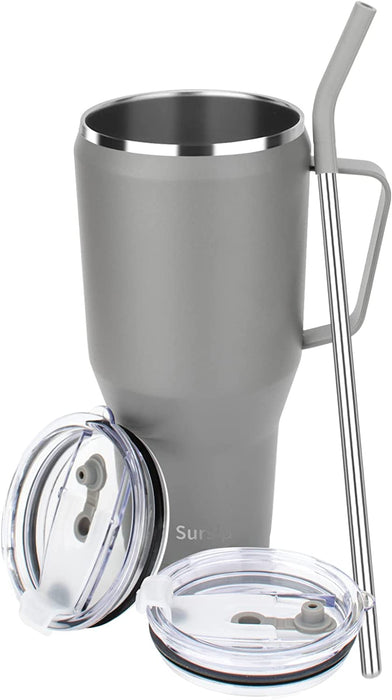 40Oz Insulated Tumbler with Handle,Stainless Steel Vacuum Mug with Lid and Straw,Maintains Cold and Heat for Hours,Sweat Proof/Leak Proof/Dishwasher Safe,Car Holder Cups-Green&Pink