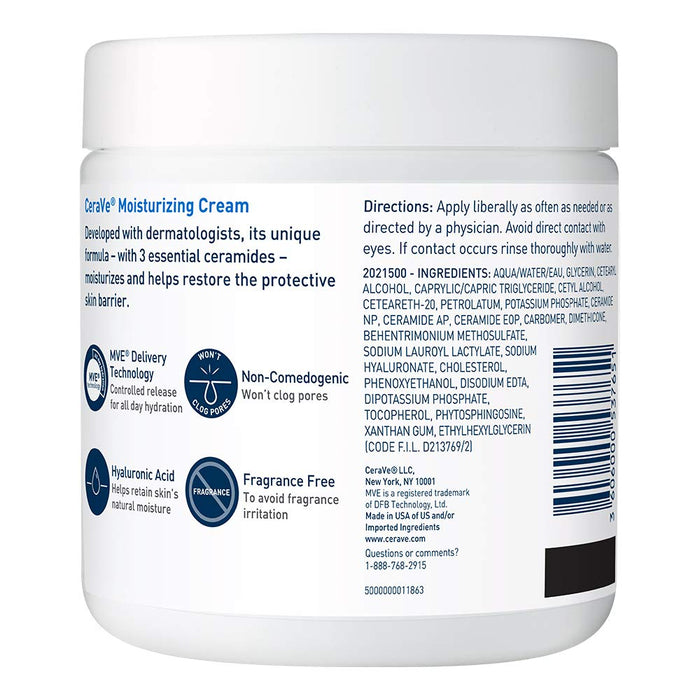 Cerave Moisturizing Cream | Body and Face Moisturizer for Dry Skin | Body Cream with Hyaluronic Acid and Ceramides | Normal | Fragrance Free | 19 Oz | Packages May Vary