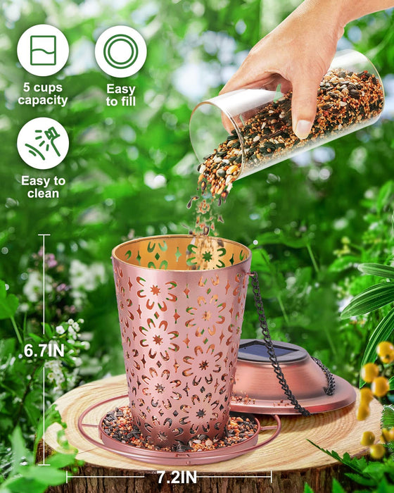 Bird Feeders for Outdoors Hanging Solar Bird Feeder Garden Lantern for outside Patio Decoration Gift for Wild Bird Lovers Metal Easy to Clean and Fill